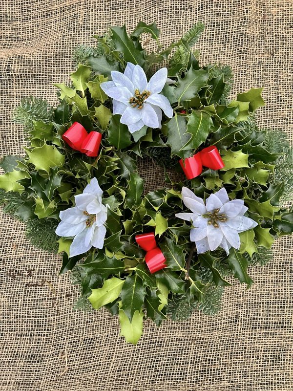 White Poinsettia Red Bow